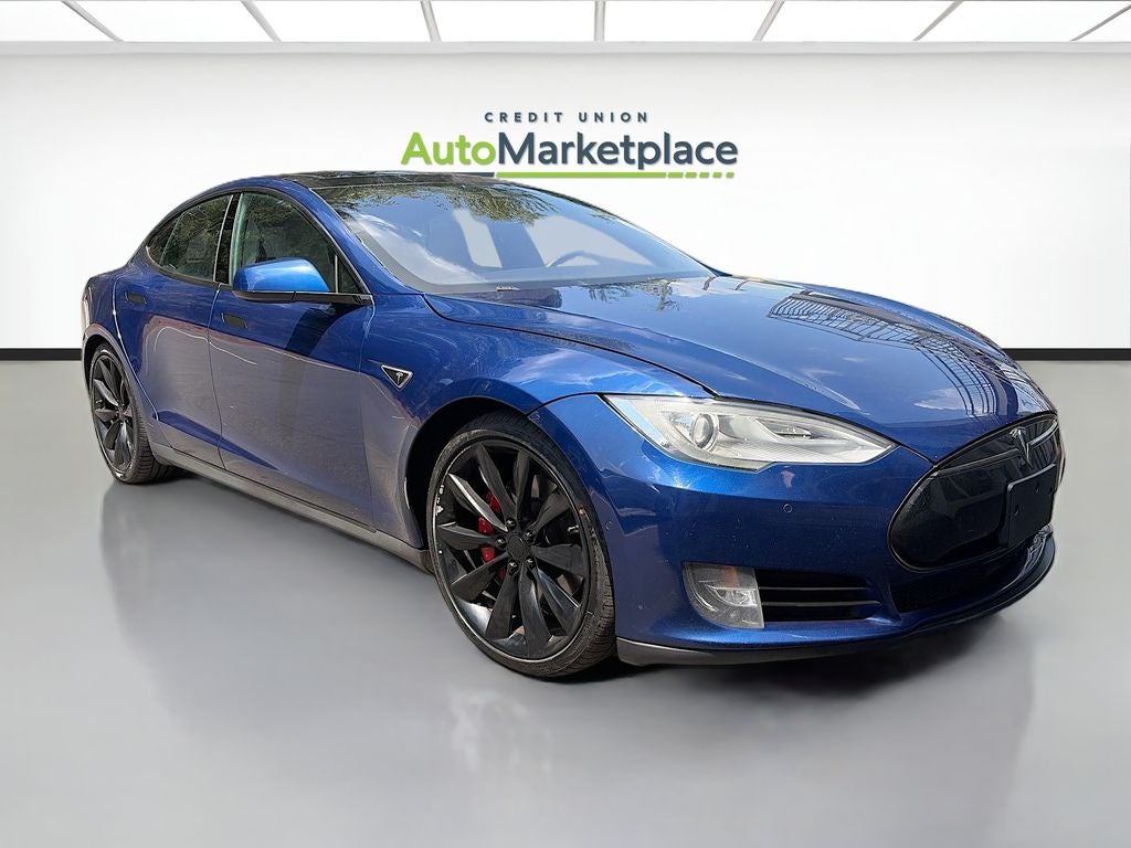 2015 Tesla Model S P85D in Blue Metallic — front three-quarter view